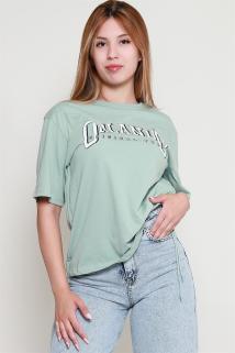 Kadın Mint Yan Büzgülü ve baskılı T-shirt